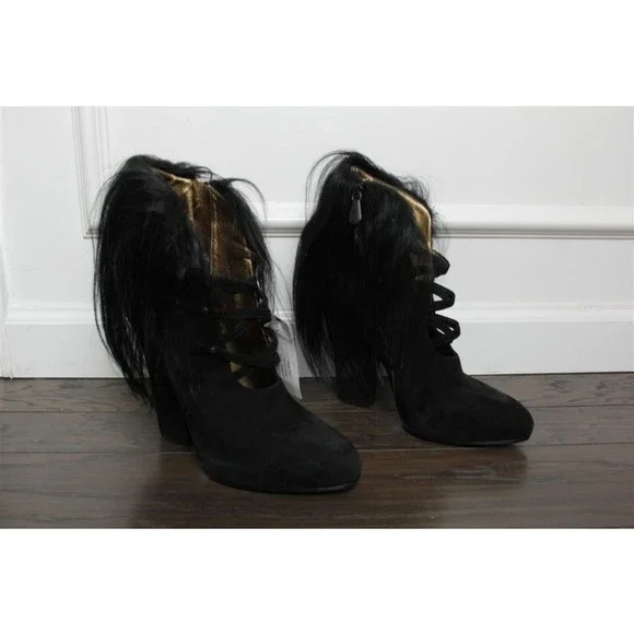 NIB BOTTEGA VENETA Black Suede Booties with Fur Trim 9.5